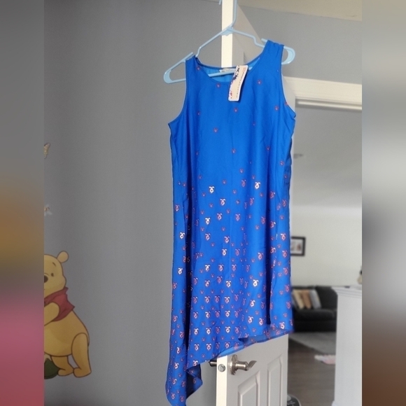 Other - Blue Asymmetrical Hem Sleeveless Tunic Top | Red Mini Print | Size 8